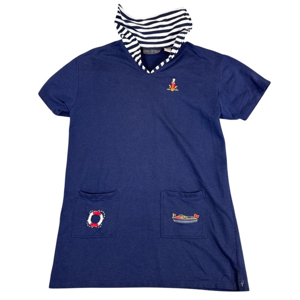 Needle & Threads Woman Navy Nautical Embroidered Tunic Dress 1X Captain Boat